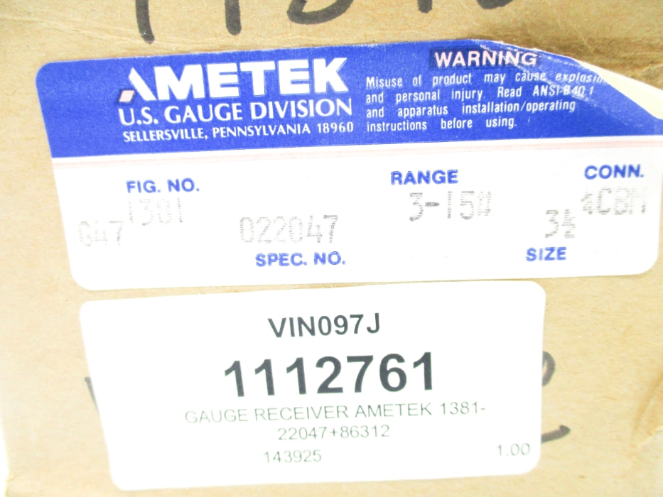 AMETEK 1381 022047 0-100PSI NSMP