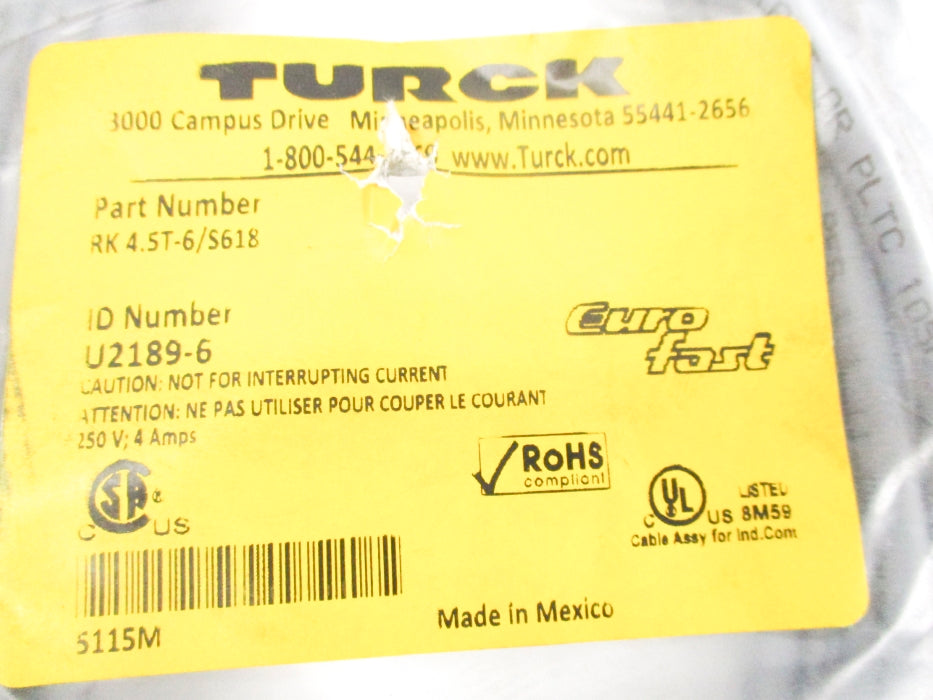 TURCK RK4.5T-6/S618 U2189-6 250V 4A NSMP