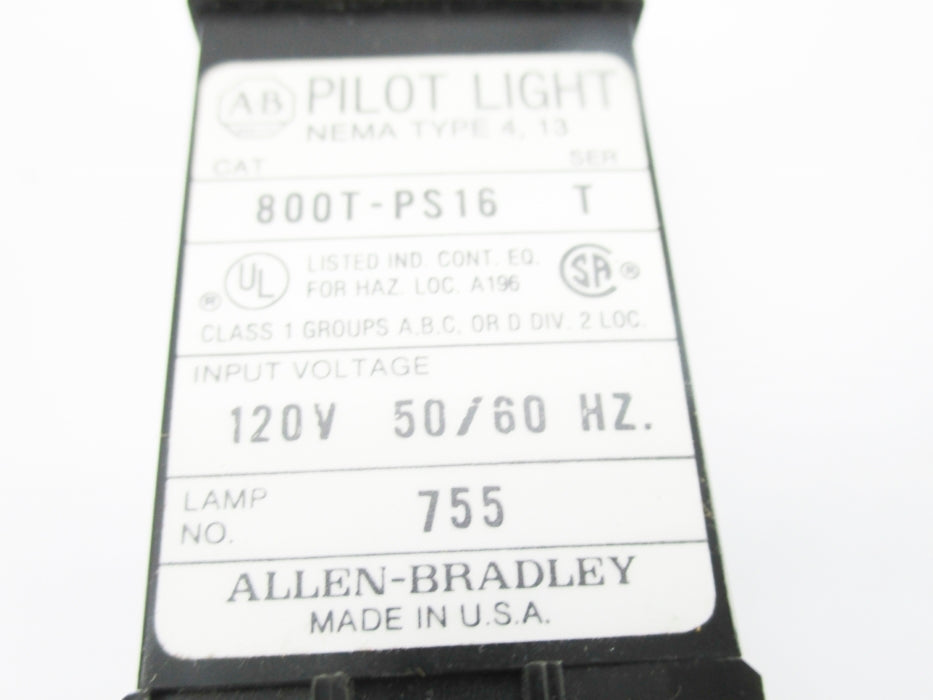 ALLEN BRADLEY 800T-PS16 SER. T 120V (AS PICTURED) NSNP