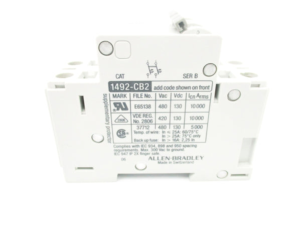 ALLEN BRADLEY 1492-CB2G200 SER. B 480V 20A NSMP