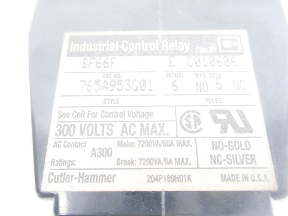 CUTLER HAMMER BF66F 765A953G01 110-120V 60A UNMP