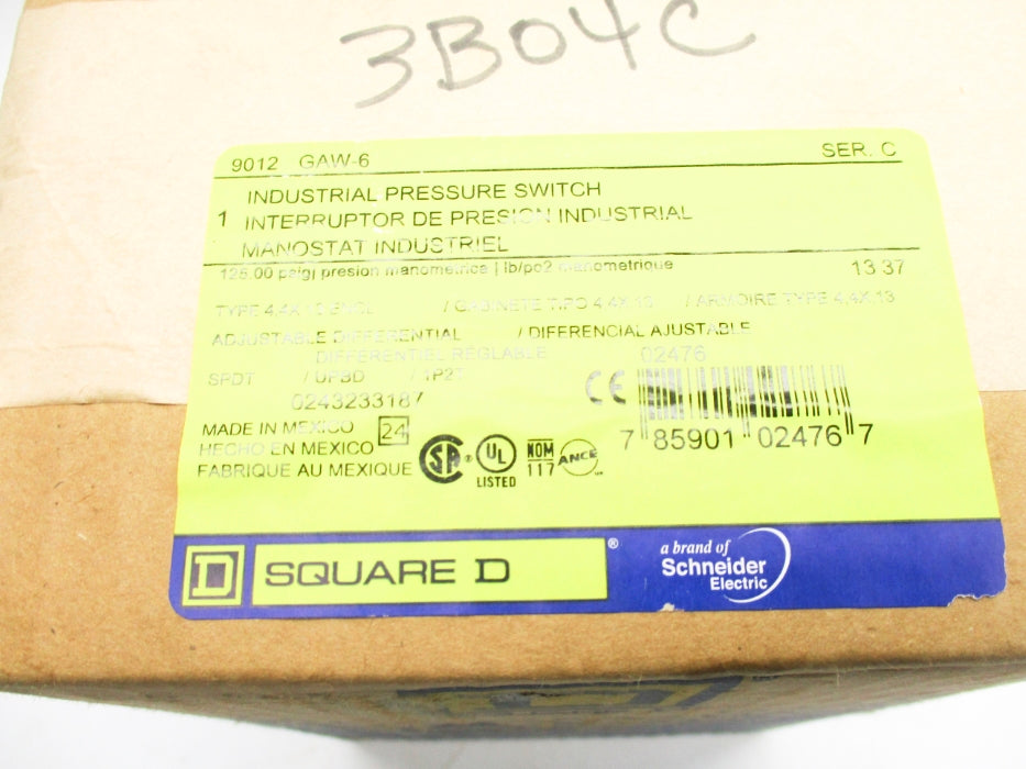 SQUARE D 9012GAW6 SER. C 125PSIG NSFS