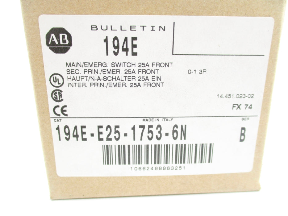 INDUSTRIAL SPARE PART 194E-E25-1753-6N SER. B 690V 25A (BR/WH) NSMP