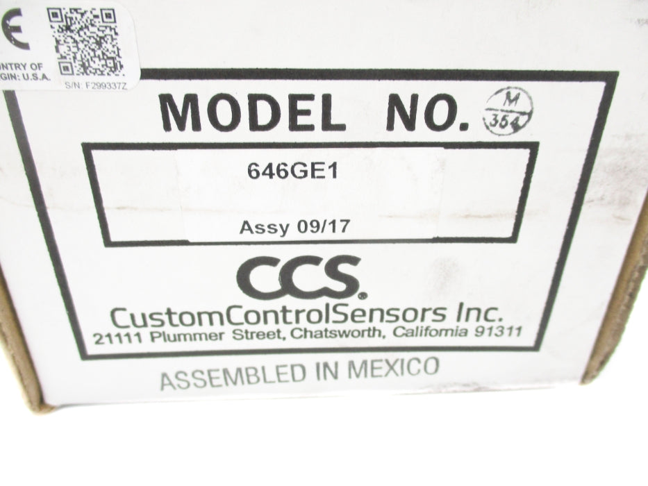CUSTOM CONTROLS SENSOR 646GE1 1.2-16PSIG NSMP