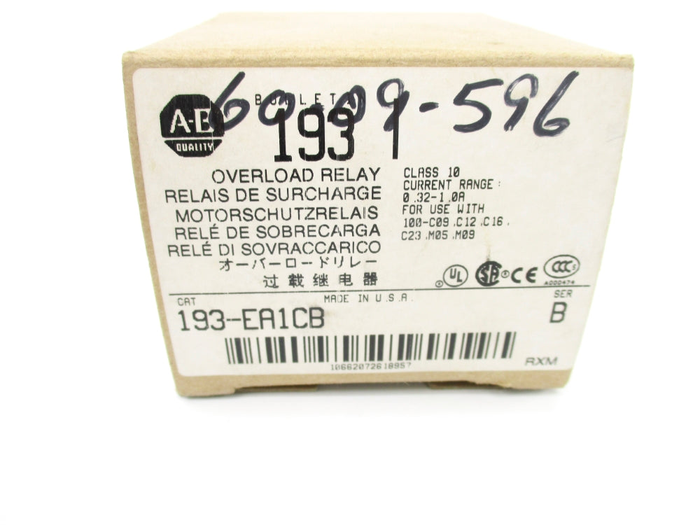 ALLEN BRADLEY 193-EA1CB SER. B 600V 0.32-1.0A (BR/WH) NSMP