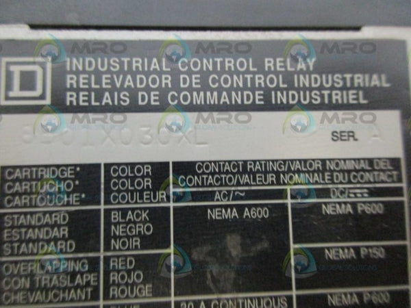 SQUARE D 8501X030XL SER.A RELAY UNMP