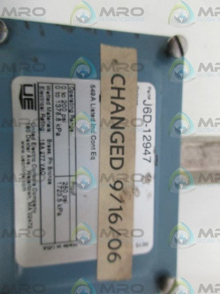 UNITED ELECTRIC J6D-12947 PRESSURE SWITCH UNMP