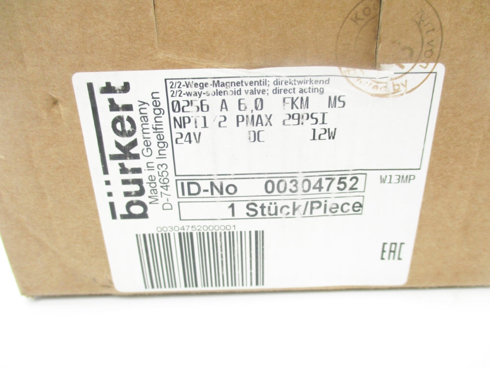 BURKERT 00304752 0256A6,0FKMMS 24VDC 29PSI NSMP