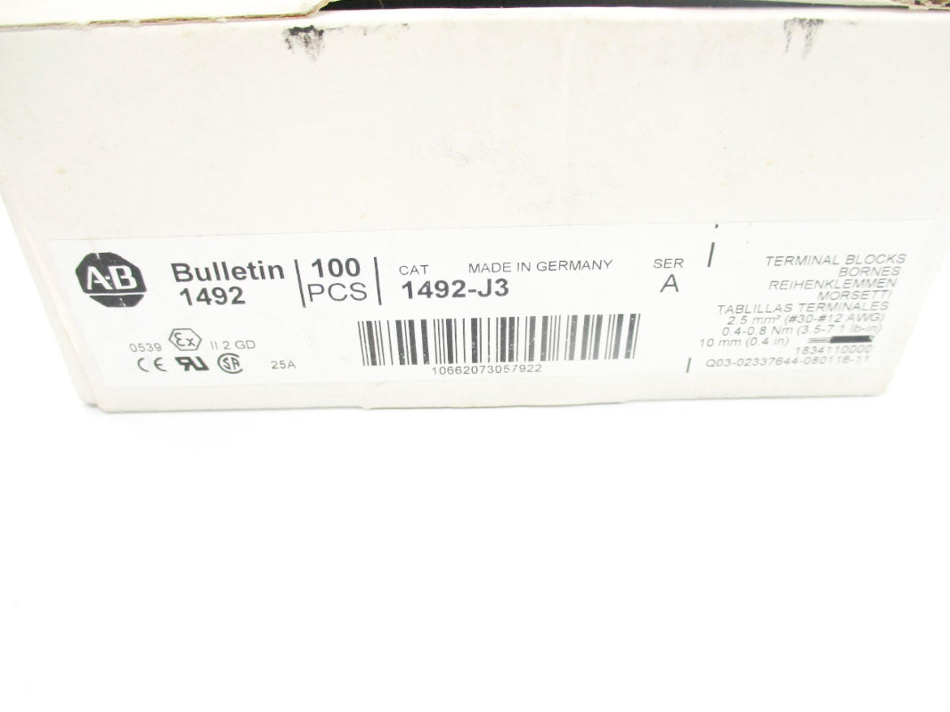 ALLEN BRADLEY 1492-J3 SER. A 600V 25A (PKG OF 100) ( WH) NSMP