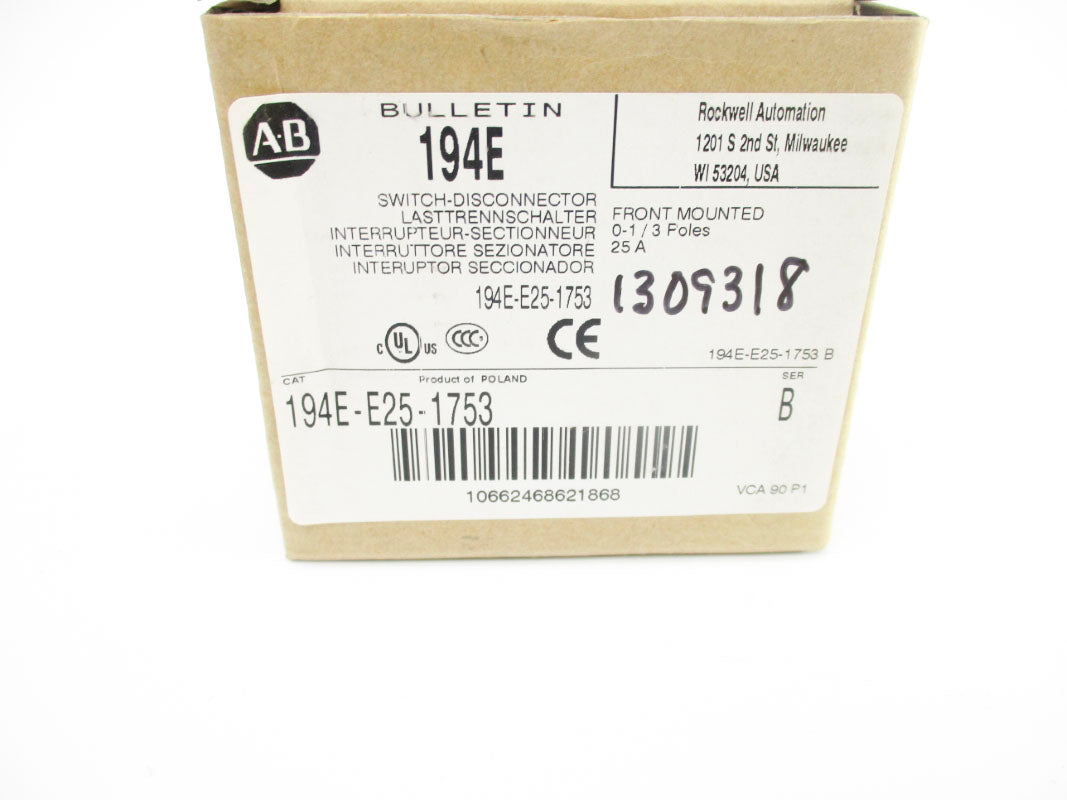 ALLEN BRADLEY 194E-E25-1753 SER. B 690V 25A (BR/WH) NSMP