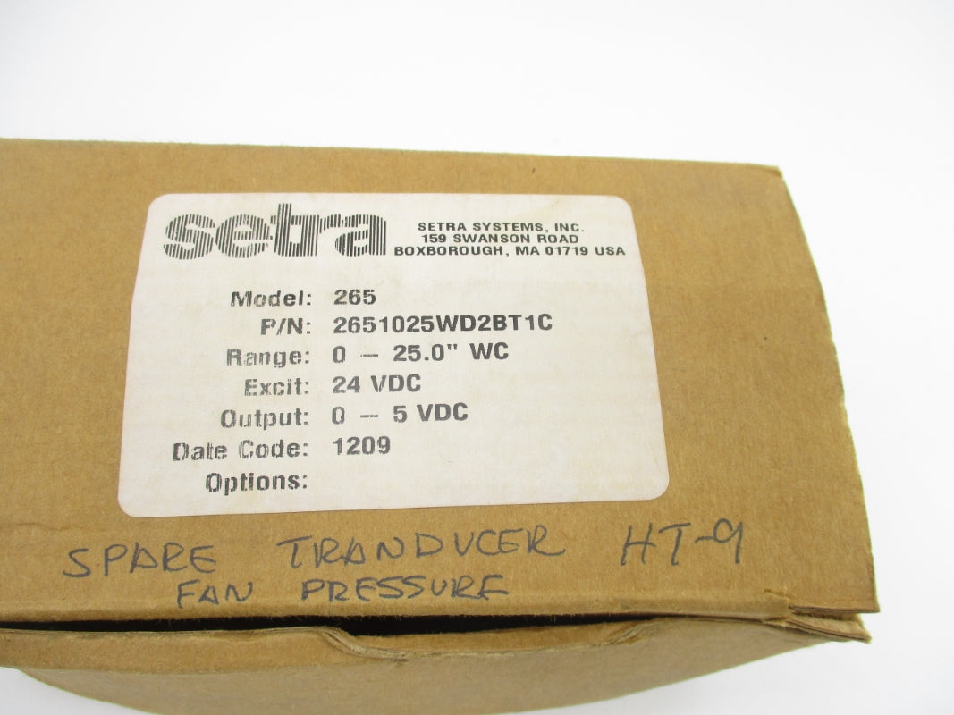 SETRA 2651025WD2BT1C 24VDC 0-25.0"WC NSMP