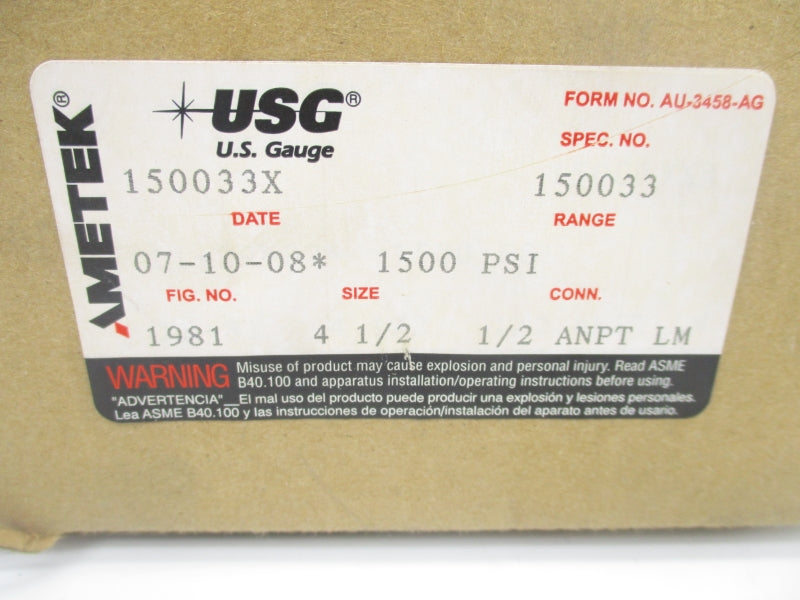 AMETEK 150033X 0-1500PSI 4 1/2" NSMP