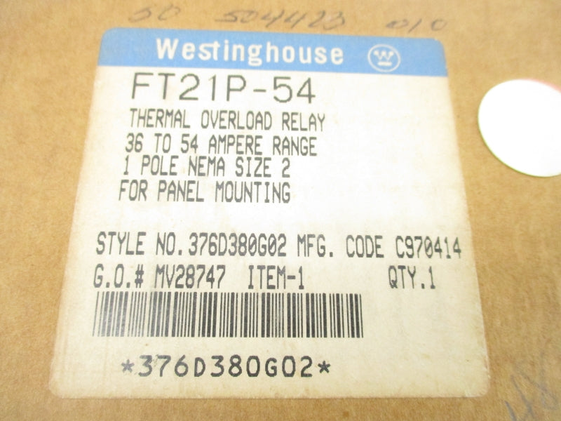 WESTINGHOUSE 376D380G02 FT21P-54 600VAC 36-54A NSMP