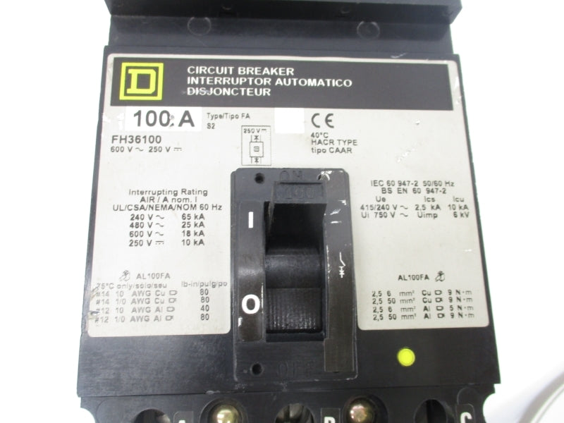 SQUARE D FH36100 600V 100A UNMP