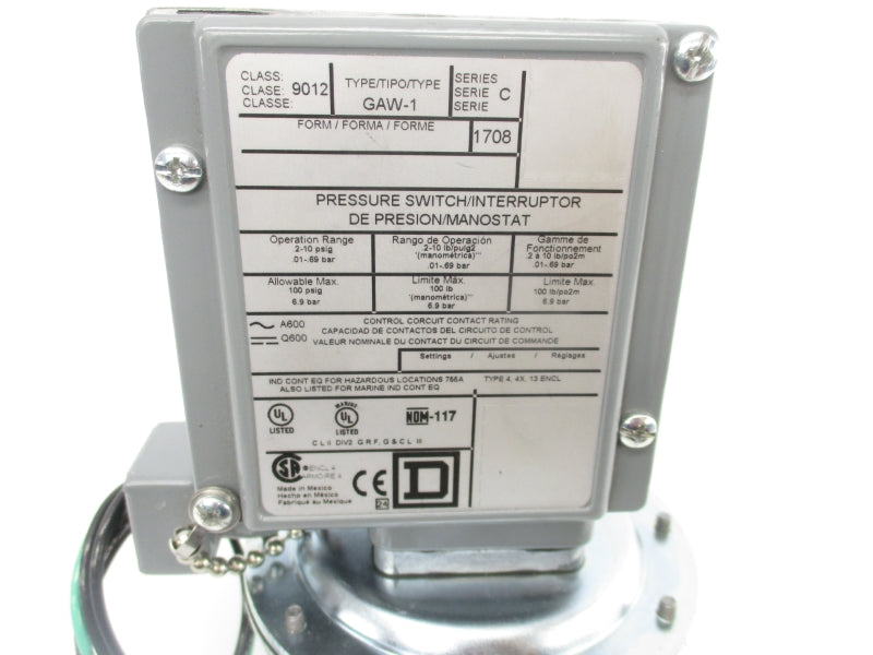 SQUARE D 9012GAW-1 SER. C 100PSI UNMP