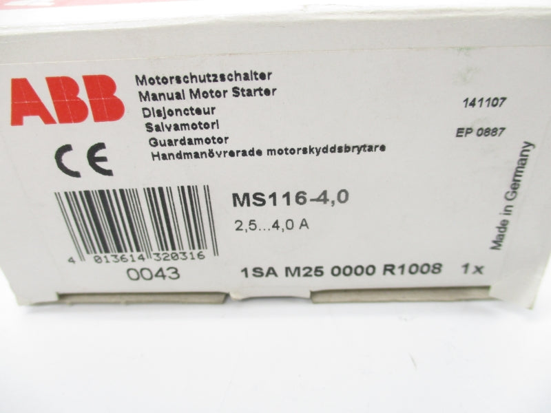 ABB 1SAM250000R1008 MS116-4.0 690VAC 2.5-4.0A NSMP
