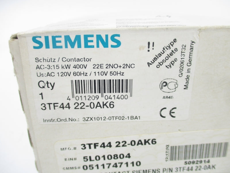 SIEMENS 3TF4422-0AK6 110/120V NSMP