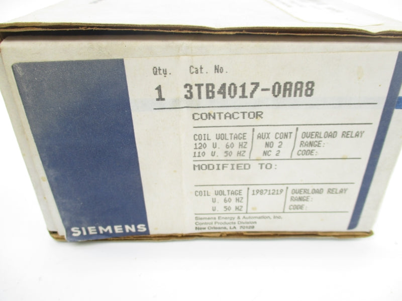 SIEMENS 3TB4017-0AA8 110/120V 9A NSMP