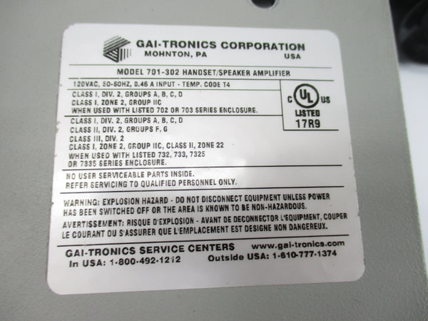 GAI-TRONICS 701-302 120VAC 0.46A UNMP