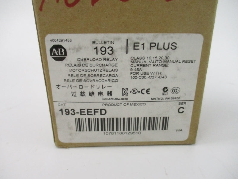 ALLEN BRADLEY 193-EEFD SER. C 600V 9-45A (BR/WH) NSMP