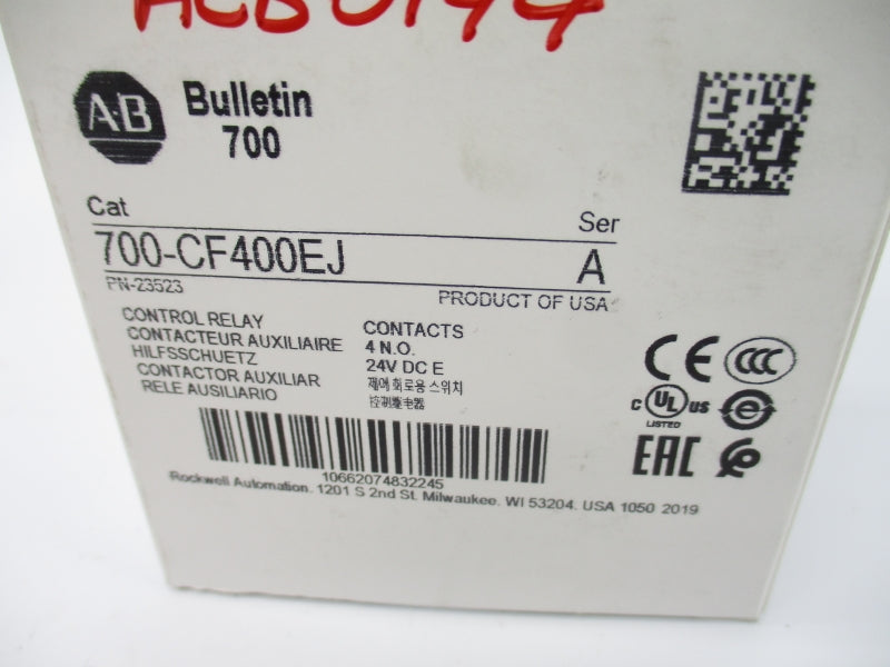 ALLEN BRADLEY 700-CF400EJ SER. A 25A 24VDC (WH) NSMP