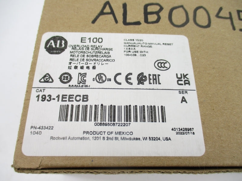 ALLEN BRADLEY 193-1EECB SER. A 600V 1.0-5.0A (BR/WH) NSMP