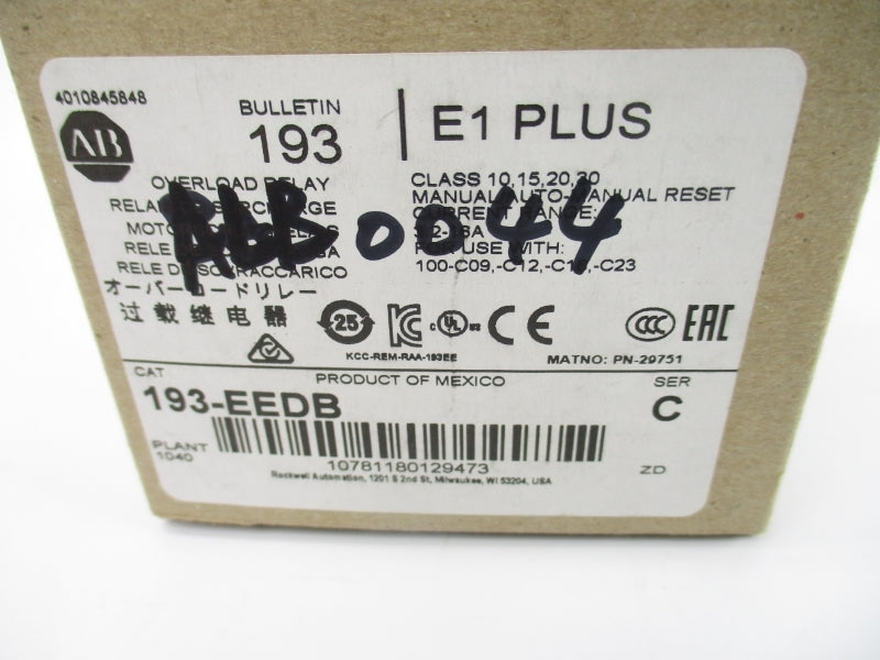 ALLEN BRADLEY 193-EEDB SER. C 600V 3.2-16A (BR/WH) NSMP