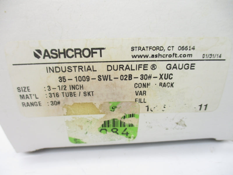 ASHCROFT 35-1009-SWL-02B-30#-XUC 0-30PSI 3-1/2" NSMP