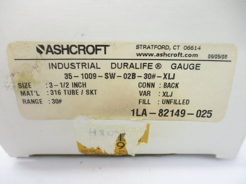 ASHCROFT 35-1009-SW-02B-30#-XLJ 0-30PSI 3-1/2" NSMP