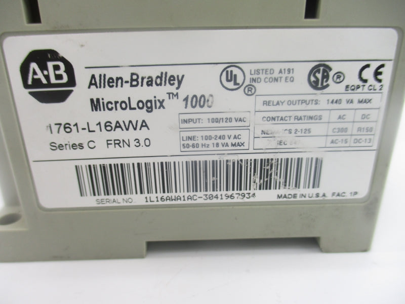 ALLEN BRADLEY 1761-L16AWA SER. C F/W 3.0 100/120VAC UNMP