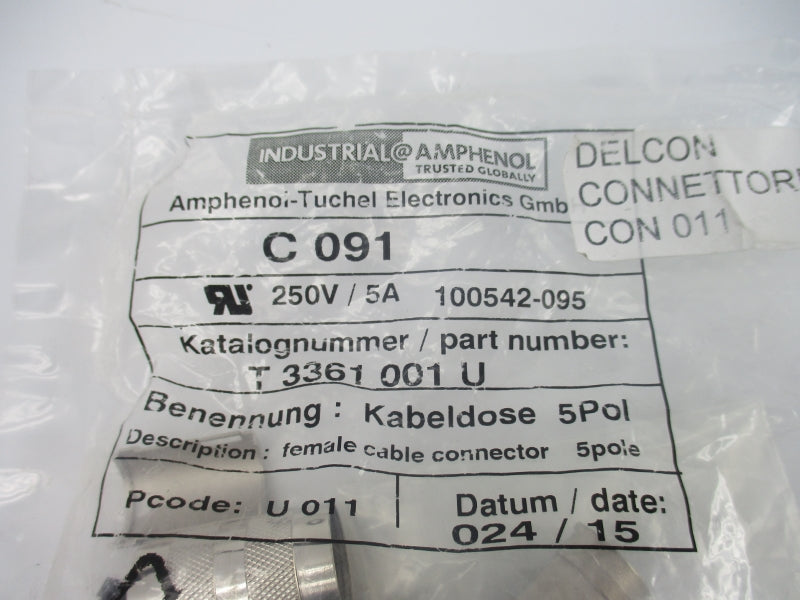 AMPHENOL ELECTRONICS T3361001U 100542-095 250V 5A NSMP