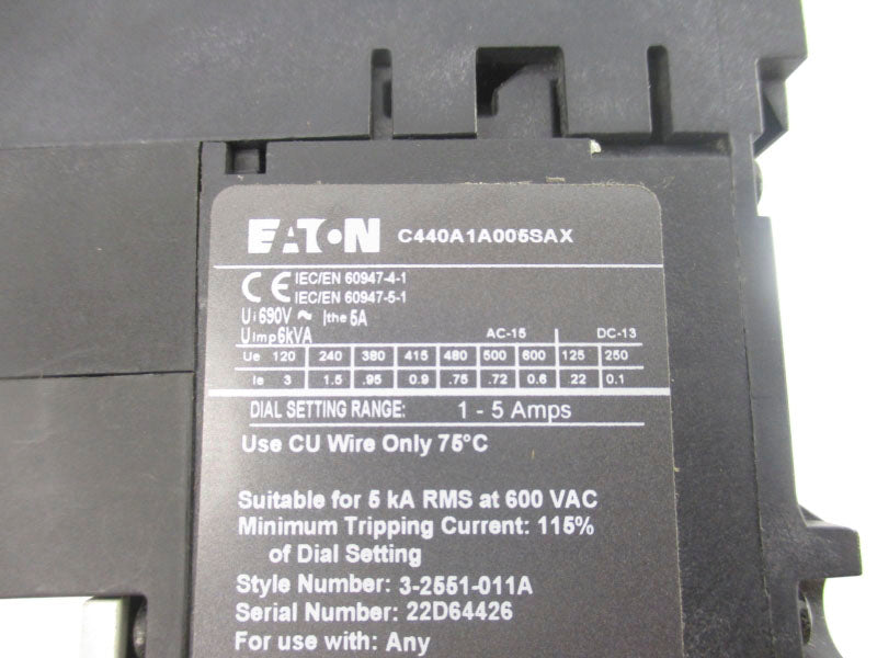 EATON C440A1A005SAX 690V 1.0-5.0A NSNP