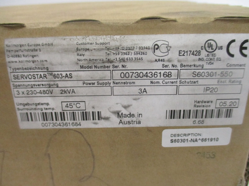 KOLLMORGEN 603-AS 230-480V 3A NSMP