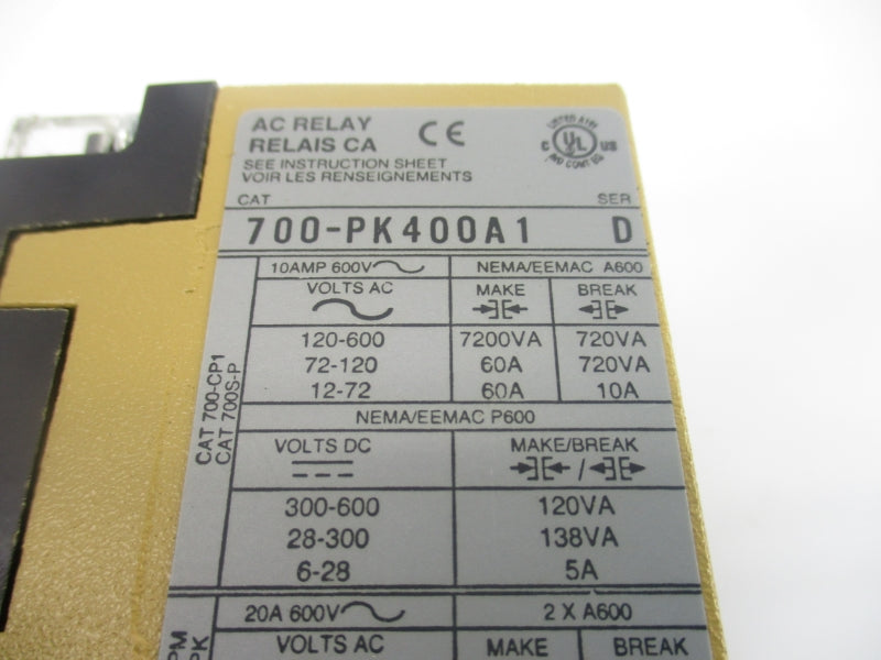 ALLEN BRADLEY 700-PK400A1 SER. D 110/115-120V 60A NSNP