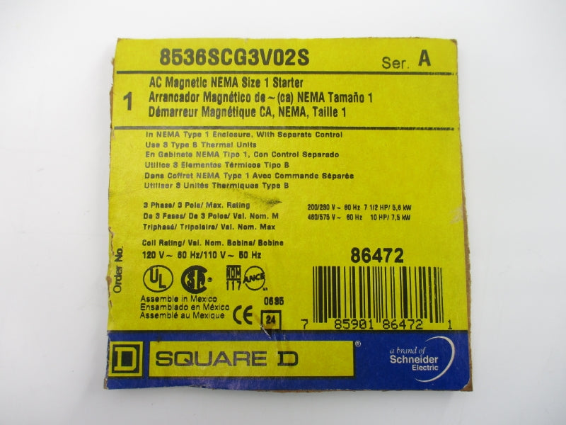 SQUARE D 8536CG3V02S SER. A 110/120V NSNP
