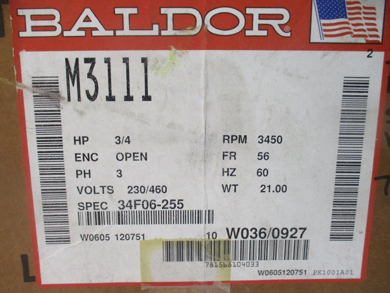 BALDOR M3111 230/460V 2.6/1.3A NSMP