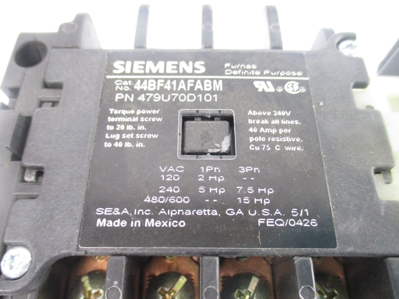 SIEMENS 44BF41AFABM 479U70D101 110/120V 40A NSNP