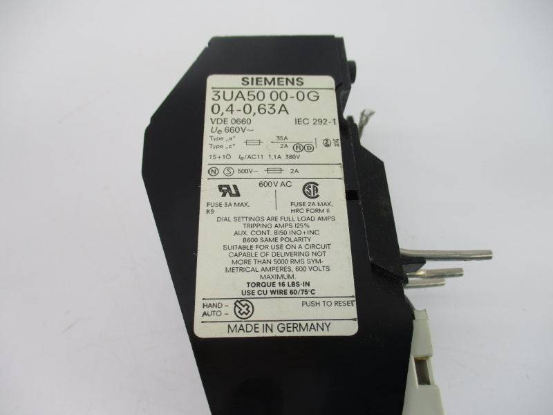 SIEMENS 3UA5000-0G 600VAC 0.4-0.63A NSNP