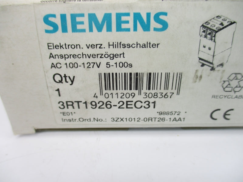 SIEMENS 3RT1926-2EC31 100-127VAC 3A NSMP