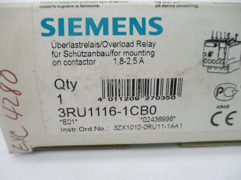 SIEMENS 3RU1116-1CB0 600VAC 1.8-2.5A NSMP
