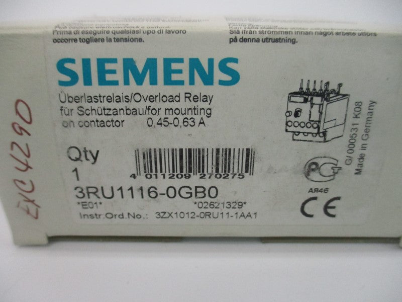 SIEMENS 3RU1116-0GB0 600VAC 0.45-0.63A NSMP