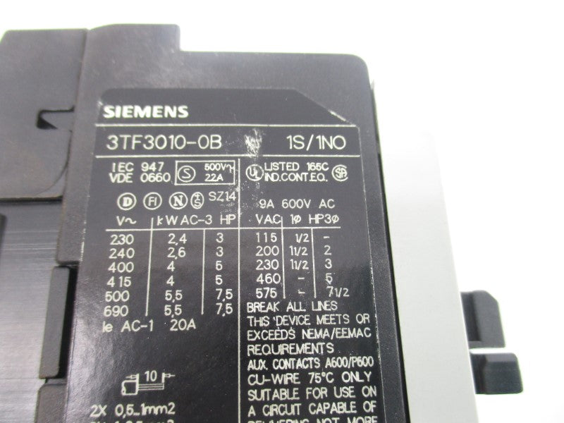 SIEMENS 3TF3010-0B 24VDC 20A NSNP