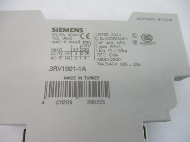 SIEMENS 3RV1901-1A 240V 10A NSNP