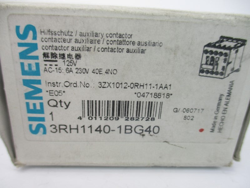 SIEMENS 3RH1140-1BG40 125VDC 10A NSMP