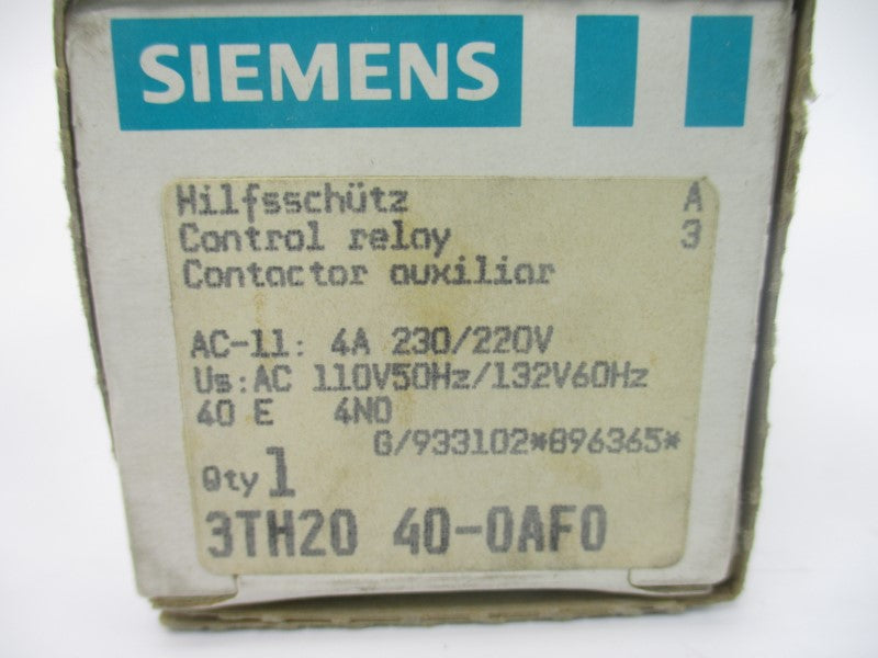 SIEMENS 3TH2040-0AF0 110/132V 10A NSMP