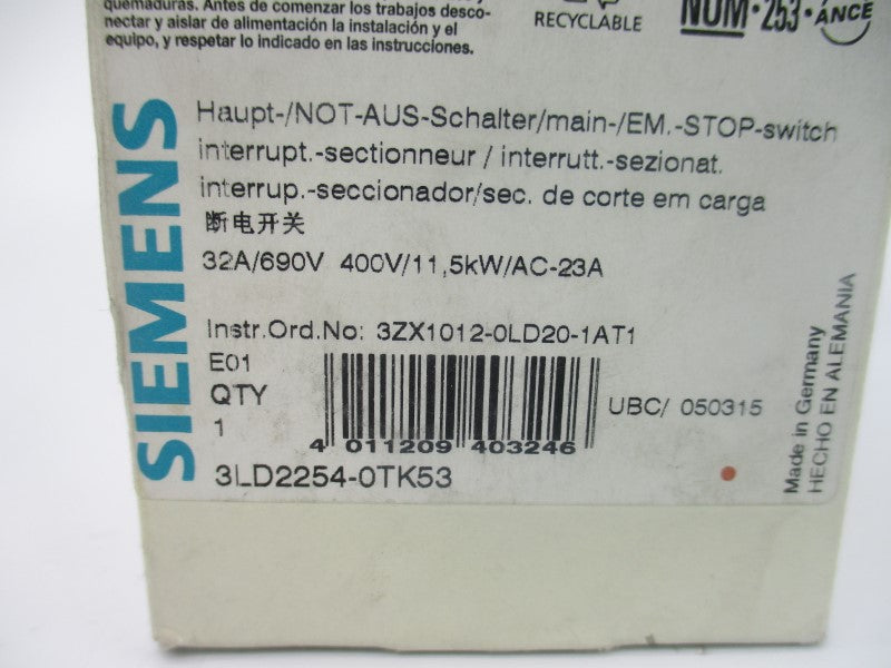 SIEMENS 3LD2254-0TK53 690V 32A NSMP