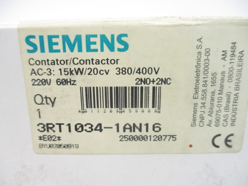 SIEMENS 3RT1034-1AN16 220V NSMP