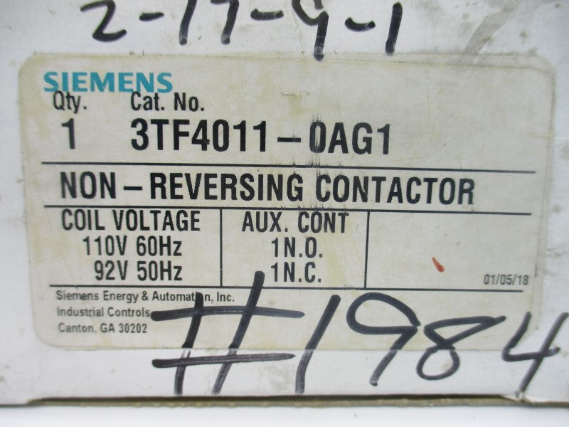 SIEMENS 3TF4011-0AG1 92/110V 20A NSMP