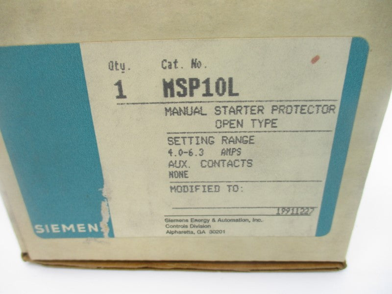 SIEMENS MSP10L 600V 4.0-6.3A NSMP
