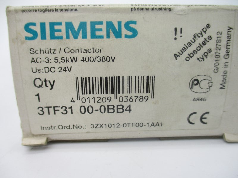 SIEMENS 3TF3100-0BB4 24VDC 20A NSMP
